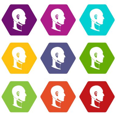 Renk altı yüzlü servikal yaka Icon set