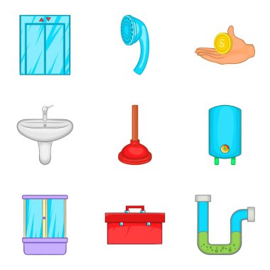 Hostelry Icons set, karikatür tarzı
