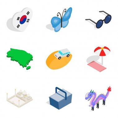 Banliyö ikamet Icons set, izometrik stili