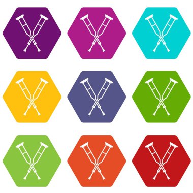 Renk altı yüzlü koltuk değneği Icon set