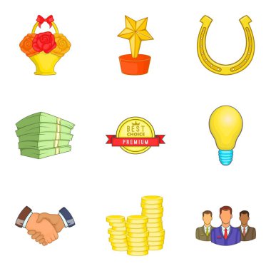 Etkili iş Icons set, karikatür tarzı