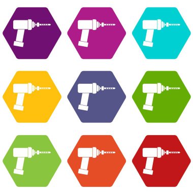 Renk altı yüzlü tıbbi matkap Icon set