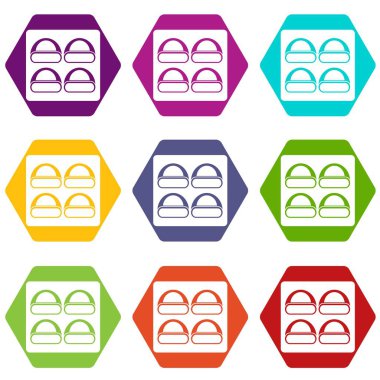 Renk altı yüzlü farklı suşi Icon set