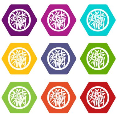 Renk altı yüzlü Asya salata Icon set
