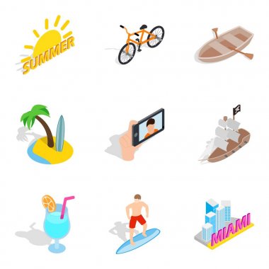 Yaz Festivali Icons set, izometrik stili