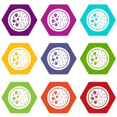 Renk altı yüzlü Asya çorba Icon set