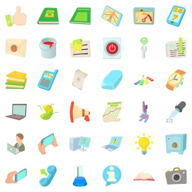 Ofis Kırtasiye Icons set, karikatür tarzı