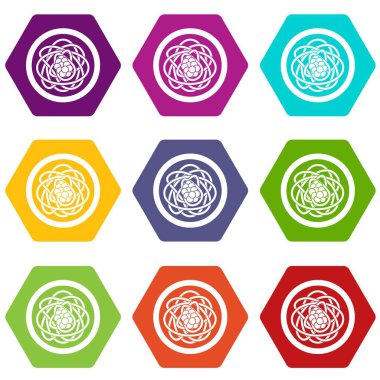 Renk altı yüzlü Asya erişte Icon set