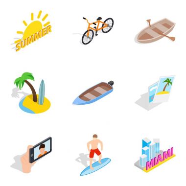 Boğucu yaz Icons set, izometrik stili