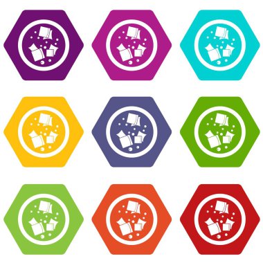 Renk altı yüzlü Asya sos Icon set