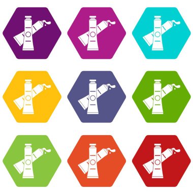 Renk altı yüzlü yağlı boya Icon set