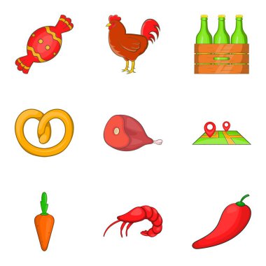 Pazar kare Icons set, karikatür tarzı