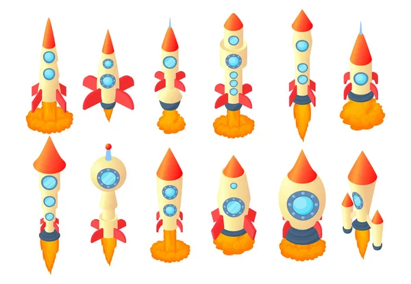 Conjunto de ícones de foguete, estilo cartoon —  Vetores de Stock
