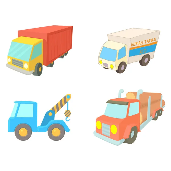 Vrachtwagen pictogrammenset, cartoon stijl — Stockvector