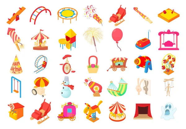 Kid amusement icon set, cartoon style — Stock Vector