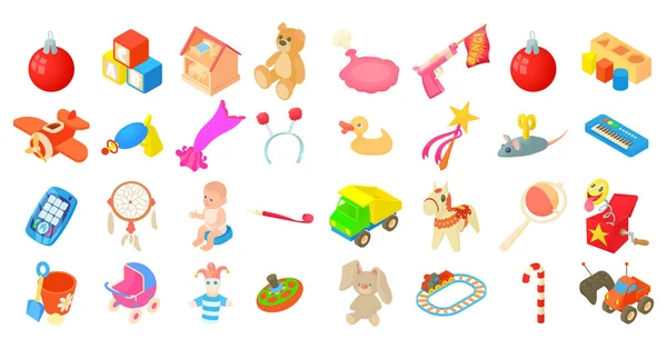 Toys icon set, cartoon style — Stock Vector