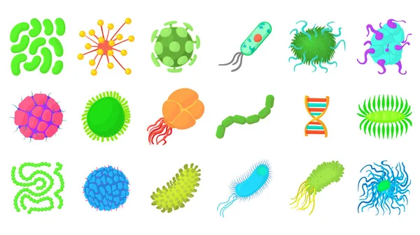 Virus icon set, cartoon style — Stock Vector