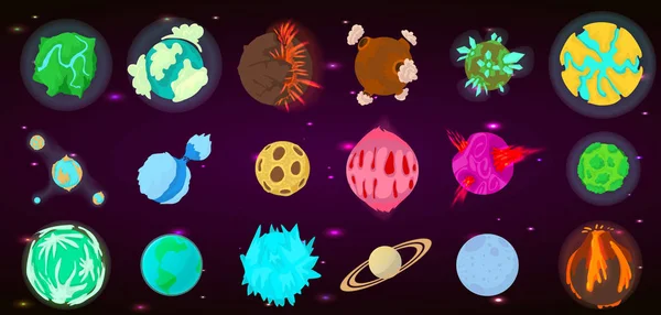 Conjunto de iconos de planetas, estilo de dibujos animados — Archivo Imágenes Vectoriales