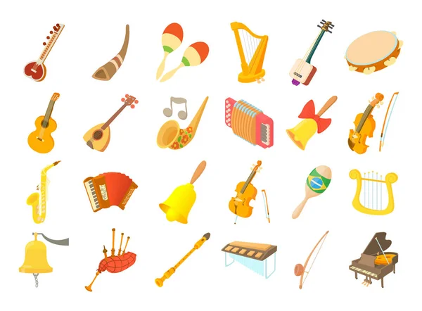 Musical instrument icon set, cartoon style — Stock Vector