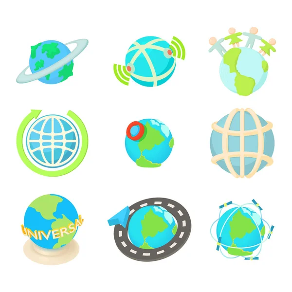 Ensemble d'icônes mondiales, style dessin animé — Image vectorielle