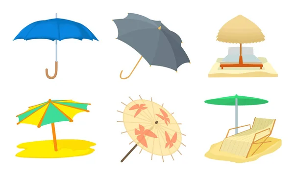 Zestaw ikon parasol, stylu cartoon — Wektor stockowy