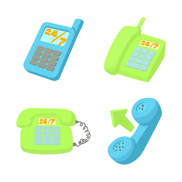 Telephone icon set, cartoon style — Stock Vector