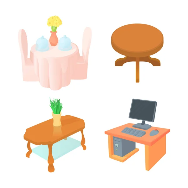 Ensemble d'icônes de table, style dessin animé — Image vectorielle