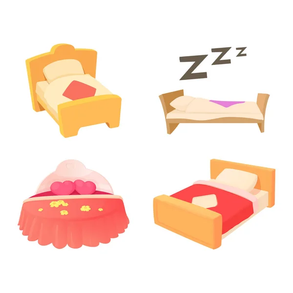 Conjunto de iconos de cama, estilo dibujos animados — Vector de stock
