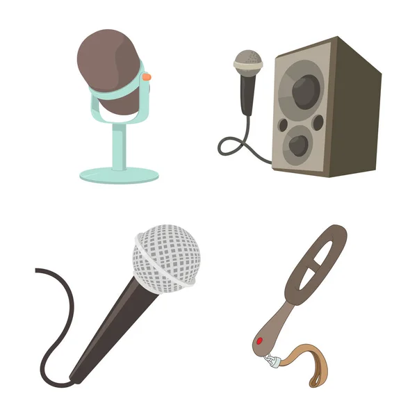 Mikrofon zestawu ikon, stylu cartoon — Wektor stockowy