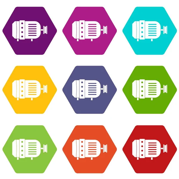 Electric motor icon set color hexahedron — Stock Vector