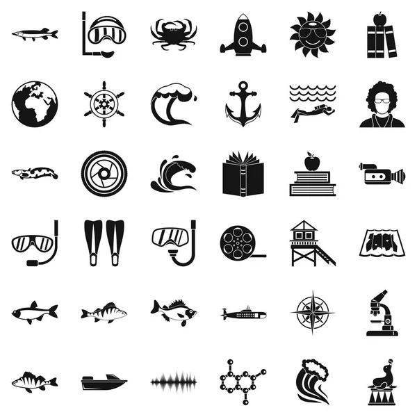 Explorador del conjunto de iconos del mar, estilo simple — Archivo Imágenes Vectoriales