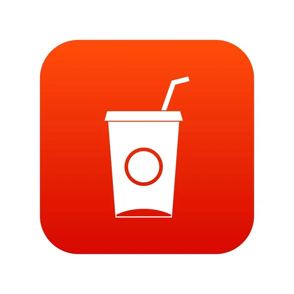 Refresco en papel taza icono digital rojo — Vector de stock