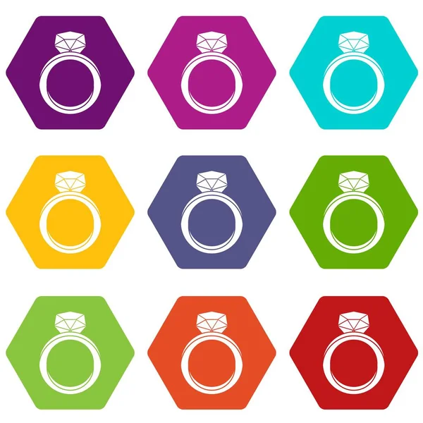 Snubní prsten ikonu nastavit barvu šestihrany — Stockový vektor