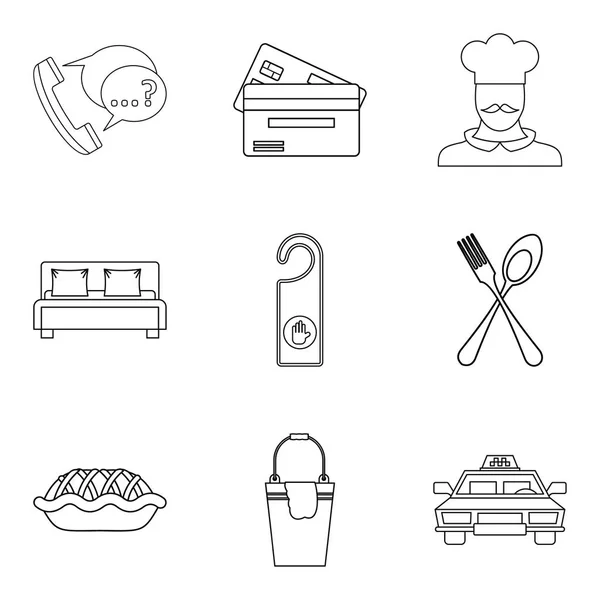 Ensemble d'icônes de bureau d'hôtel, style de contour — Image vectorielle