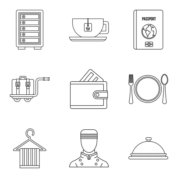 Conjunto de iconos del plan de negocio del hotel, estilo de esquema — Archivo Imágenes Vectoriales
