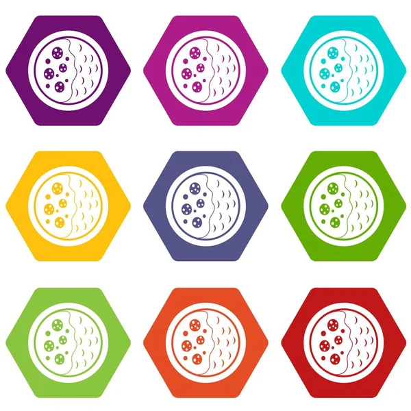 Renk altı yüzlü Asya çorba Icon set