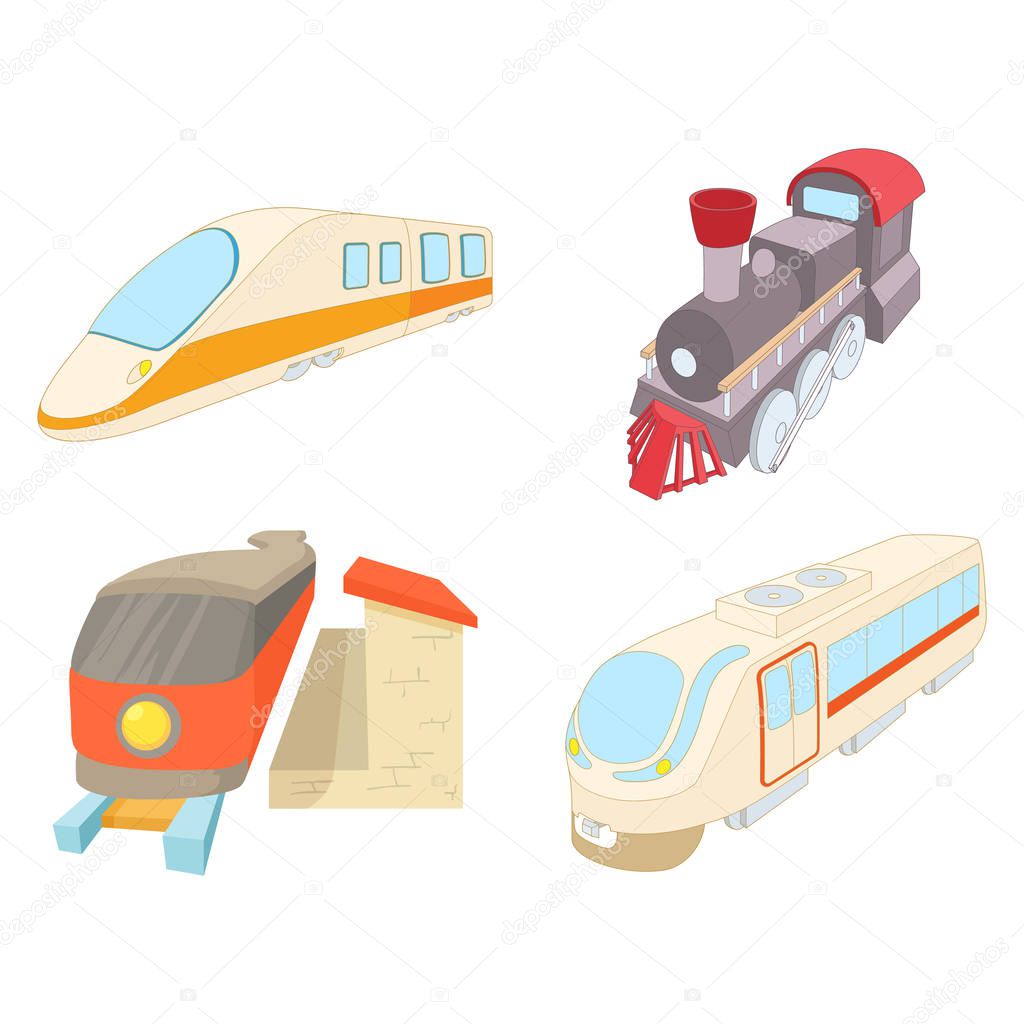 Train icon set, cartoon style
