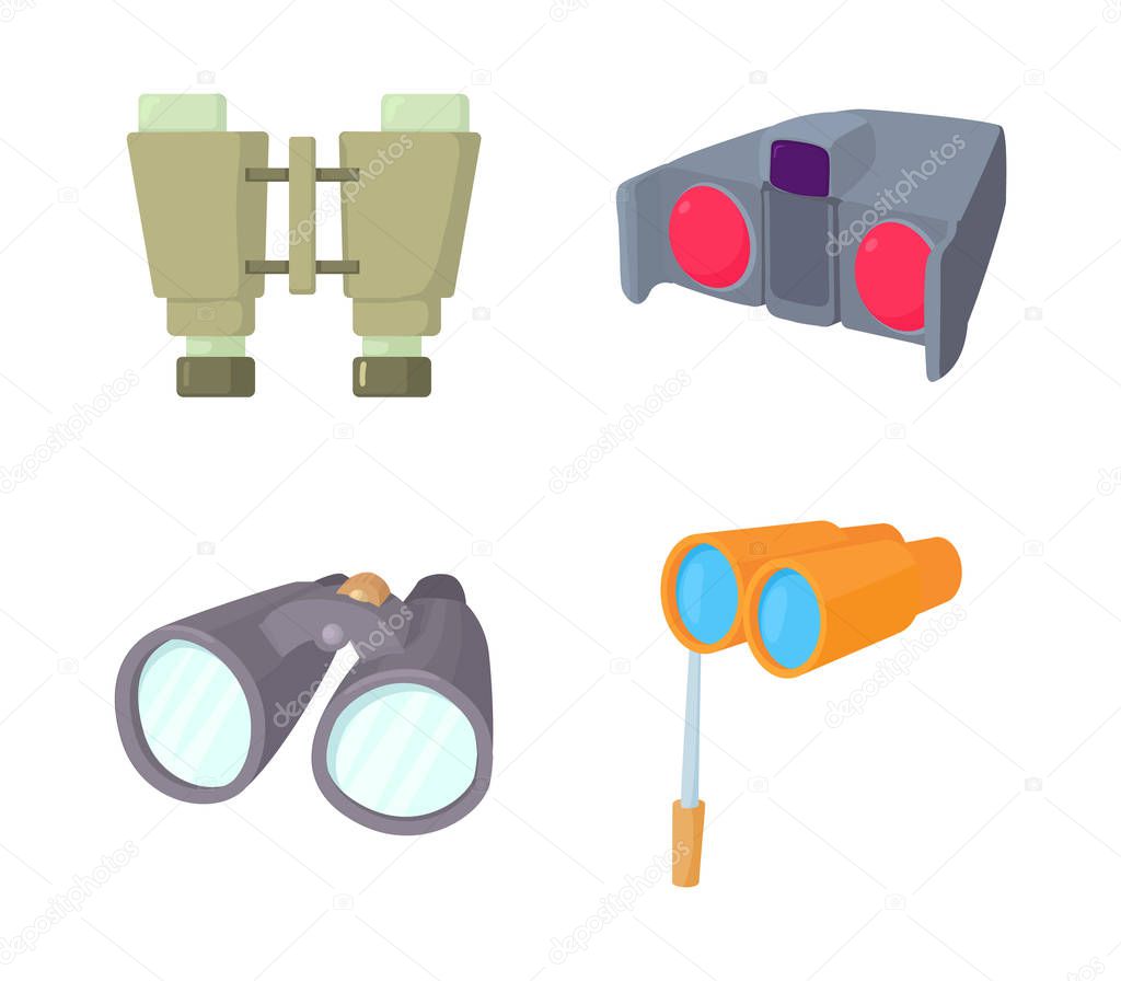 Binocular icon set, cartoon style