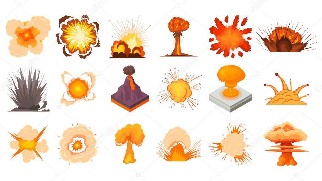 Explosion icon set. Cartoon set of explosion vector icons for web design isolated on white background