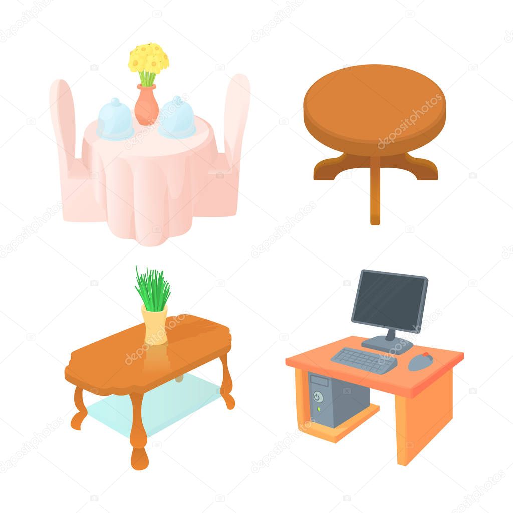 Table icon set, cartoon style