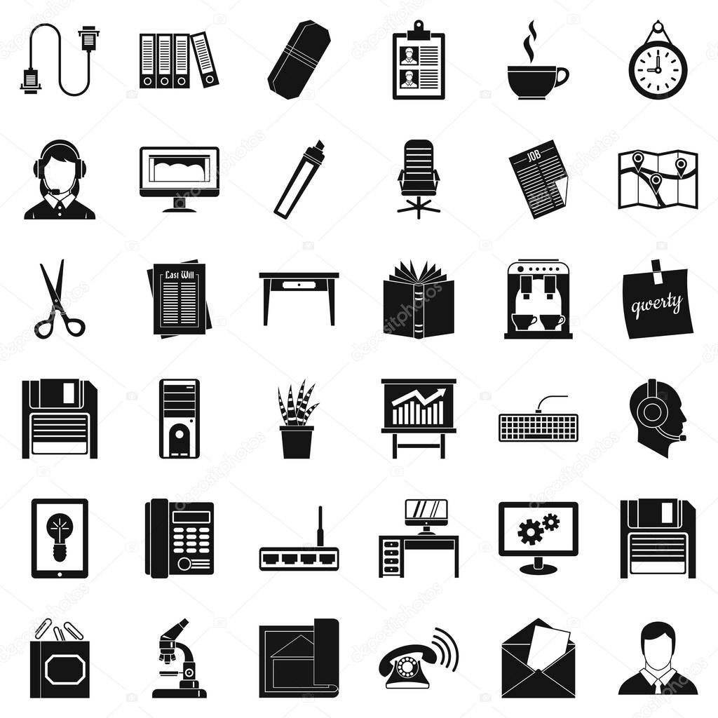 Office facilities icons set, simple style