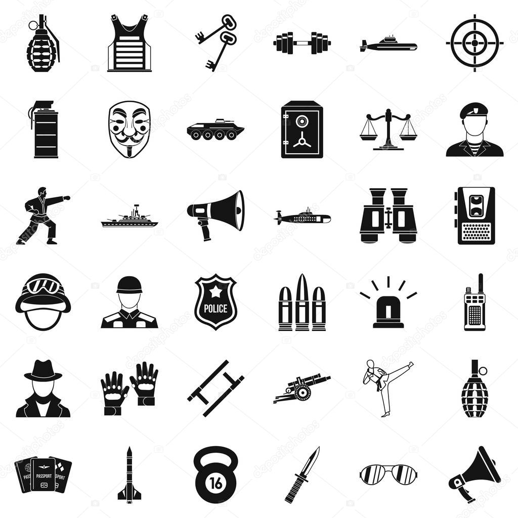 Militia officer icons set, simple style