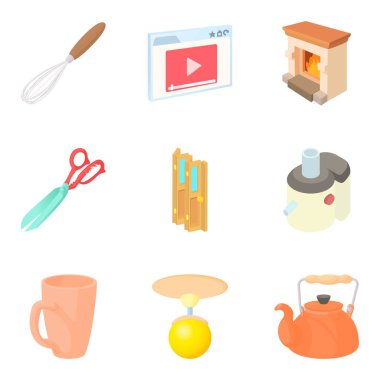 Konut blok Icons set, karikatür tarzı