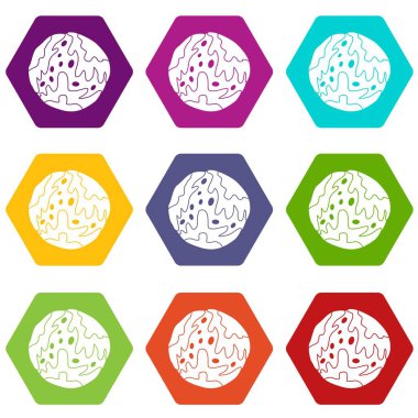 Renk altı yüzlü küçük gezegen Icon set