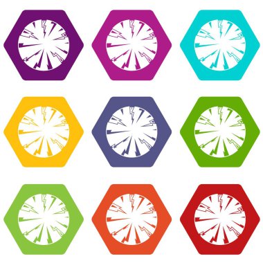 Renk altı yüzlü tehlikeli gezegen Icon set