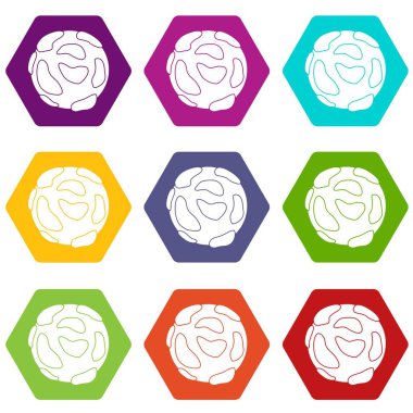 Renk altı yüzlü güzel bir gezegen Icon set
