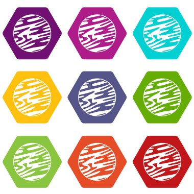 Uzakta renk altı yüzlü gezegen Icon set