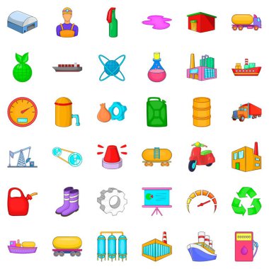 Sanayi simgeleri kümesini rafineri, karikatür tarzı