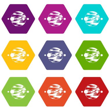 Renk altı yüzlü gezegen ve uyduları Icon set