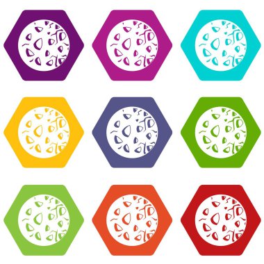 Renk altı yüzlü kayalık gezegenin Icon set
